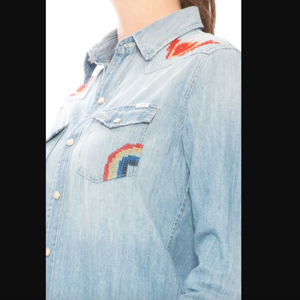 MOTHER | All my ex's embroidered denim shirt (Surf Girl School) - Picture 4 of 16